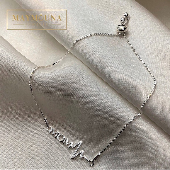 Jewelry - 925 Sterling Silver Mom Heartbeats Lariat Bracelet